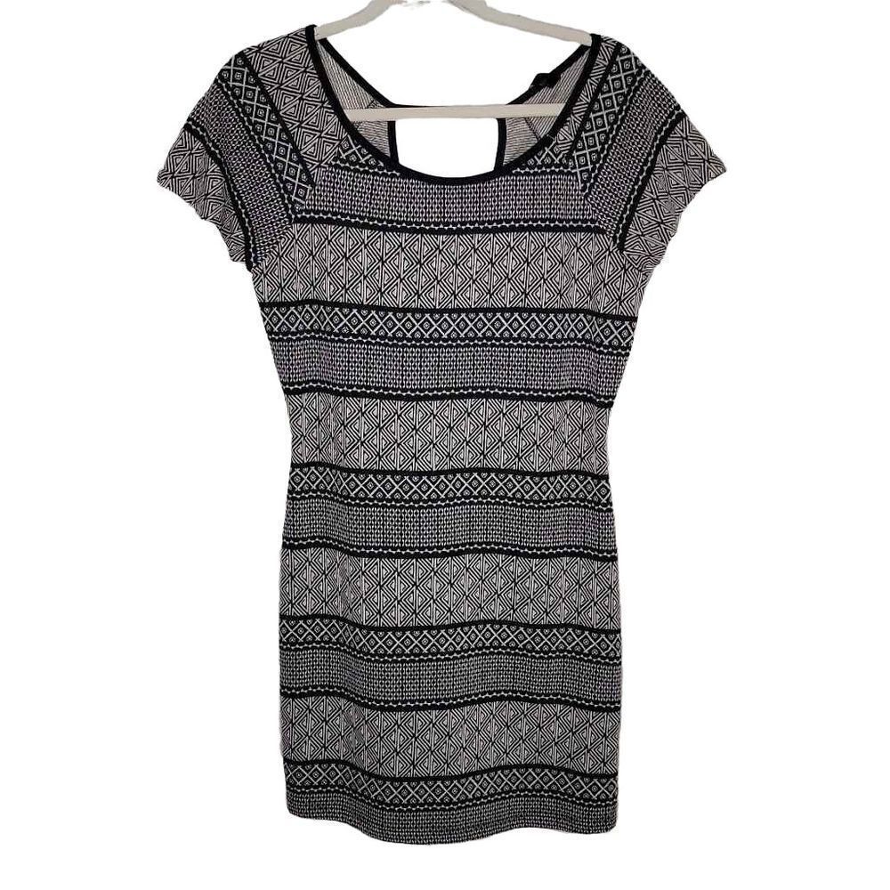 Interi Geometric Cutout Short Sleeve Dress Tan Black Size XL